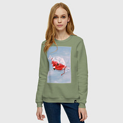 Свитшот хлопковый женский Евангелион Синдзи Икари Рей Аянами, цвет: авокадо — фото 2