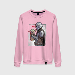 Свитшот хлопковый женский Беби Йода и Мандалорец, цвет: светло-розовый