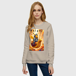 Свитшот хлопковый женский Pikachu knight on a snail - ai art fantasy, цвет: миндальный — фото 2