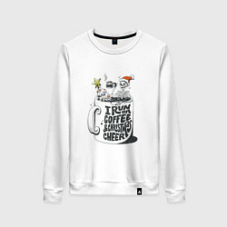 Свитшот хлопковый женский Coffee Christmas Skeleton, цвет: белый