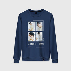 Свитшот хлопковый женский Seungmin stray kids cute, цвет: тёмно-синий