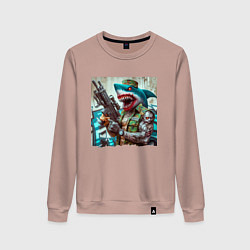 Свитшот хлопковый женский Dude shark - special forces, цвет: пыльно-розовый