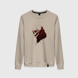 Свитшот хлопковый женский Череп с острыми клыками, цвет: миндальный