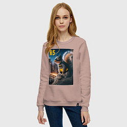 Свитшот хлопковый женский Bat squirrel - ai art fantasy, цвет: пыльно-розовый — фото 2