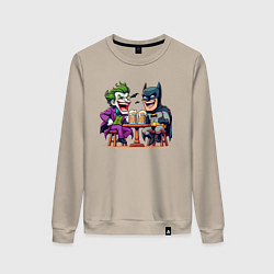 Свитшот хлопковый женский Джокер и Бэтмен пьют пиво за столом, цвет: миндальный