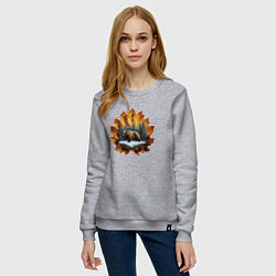 Свитшот хлопковый женский Медведь на кленовом листе, цвет: меланж — фото 2