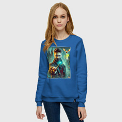 Свитшот хлопковый женский Harry Potter with a magic wand - ai art fantasy, цвет: синий — фото 2
