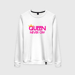 Свитшот хлопковый женский Мем queen never cry, цвет: белый