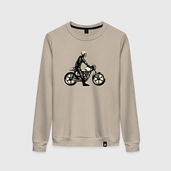 Свитшот хлопковый женский Скелет мотоциклист, цвет: миндальный