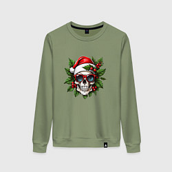 Свитшот хлопковый женский Рождественский венок с черепом, цвет: авокадо