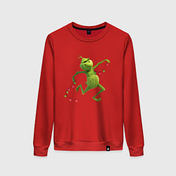 Свитшот хлопковый женский Новогоднее настроение гринч с гирляндой, цвет: красный