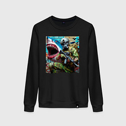 Свитшот хлопковый женский Shark and warrior - graffiti, цвет: черный