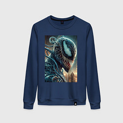 Свитшот хлопковый женский Веном в профиль - нейроарт фантазия, цвет: тёмно-синий