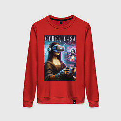 Свитшот хлопковый женский Mona Lisa on a virtual helmet, цвет: красный