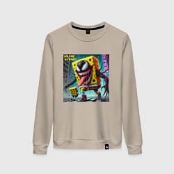 Свитшот хлопковый женский Sponge Bob and Venom - collaboration, цвет: миндальный