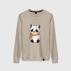 Свитшот хлопковый женский Милый белый енот, цвет: миндальный