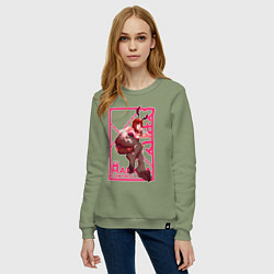 Свитшот хлопковый женский Кролик Макима - Человек бензопила, цвет: авокадо — фото 2