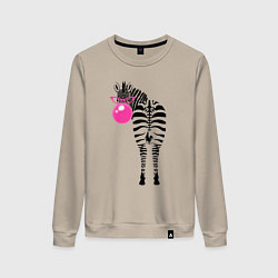 Свитшот хлопковый женский Зебра в розовых очках, цвет: миндальный