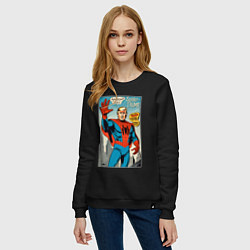 Свитшот хлопковый женский Spider-Trump - retro, цвет: черный — фото 2