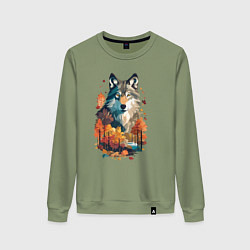 Женский свитшот Волк и осенний лес