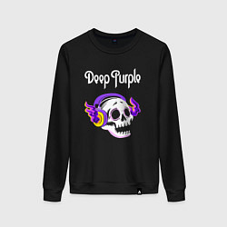 Свитшот хлопковый женский Deep Purple - неоновый череп, цвет: черный