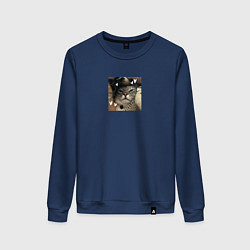 Свитшот хлопковый женский Серая кошка для пары, цвет: тёмно-синий