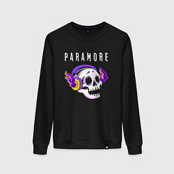 Свитшот хлопковый женский Paramore - неоновый череп, цвет: черный