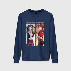 Свитшот хлопковый женский Ви и Джинкс - Аркейн, цвет: тёмно-синий