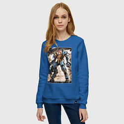Свитшот хлопковый женский Девушка управляет огромным мехом, цвет: синий — фото 2