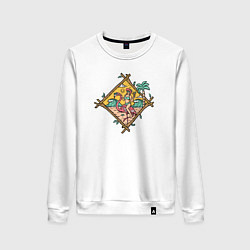 Свитшот хлопковый женский Девушка и фламинго, цвет: белый