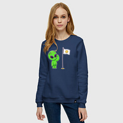 Свитшот хлопковый женский Пришелец на луне, цвет: тёмно-синий — фото 2