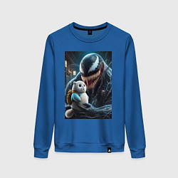 Свитшот хлопковый женский Venom and funny kitten with backpack, цвет: синий