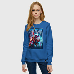 Свитшот хлопковый женский Dude bull terrier - cyberpunk, цвет: синий — фото 2