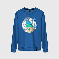 Свитшот хлопковый женский Летающая тарелка на пляже, цвет: синий