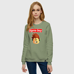Свитшот хлопковый женский Sigma boy roblox head - мем Роблокс Сигма бой, цвет: авокадо — фото 2