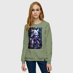 Свитшот хлопковый женский Киборг лиса с неоновой подсветкой, цвет: авокадо — фото 2