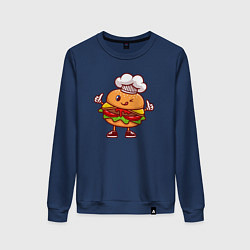 Свитшот хлопковый женский Повар бургер, цвет: тёмно-синий