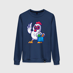 Свитшот хлопковый женский Петушок с продуктами, цвет: тёмно-синий