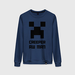 Свитшот хлопковый женский Creeper Aw Man, Майнкрафт мем, цвет: тёмно-синий