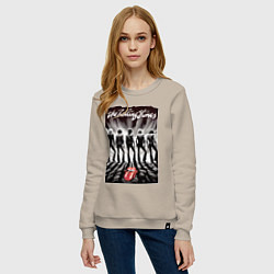 Свитшот хлопковый женский Молодые Роллинги со спины - восход солнца, цвет: миндальный — фото 2