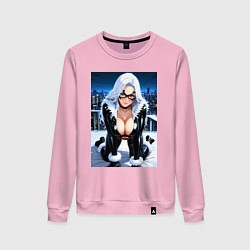 Свитшот хлопковый женский Черная кошка на крыше небоскреба, цвет: светло-розовый