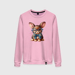 Свитшот хлопковый женский Кролик мальчик в очках, цвет: светло-розовый