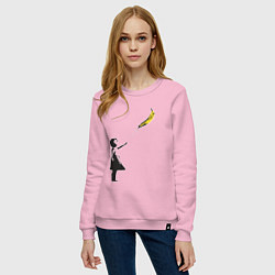 Свитшот хлопковый женский Девочка и банан, цвет: светло-розовый — фото 2