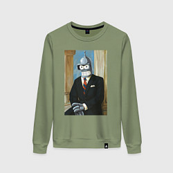 Свитшот хлопковый женский Картина - бендер в пиджаке, цвет: авокадо