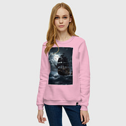 Свитшот хлопковый женский Пиратский корабль в шторм, цвет: светло-розовый — фото 2