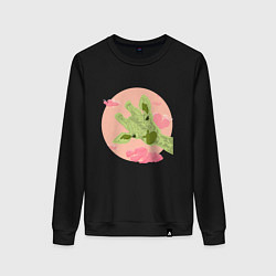 Свитшот хлопковый женский Жирафик и розовые облака, цвет: черный