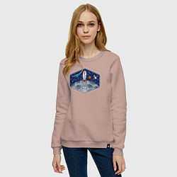 Свитшот хлопковый женский Полёт к луне, цвет: пыльно-розовый — фото 2