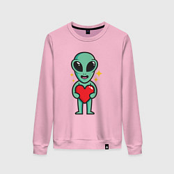 Свитшот хлопковый женский Пришелец с сердечком, цвет: светло-розовый