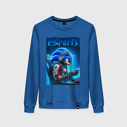 Свитшот хлопковый женский Hedgehog Sonic is esports player - neon glow, цвет: синий