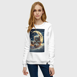 Свитшот хлопковый женский Плюшевый мишка сидит на Луне, цвет: белый — фото 2